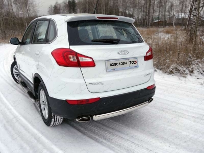 Защита заднего бампера овальная 75х42 мм ТСС для Chery Tiggo 5 2014-2021