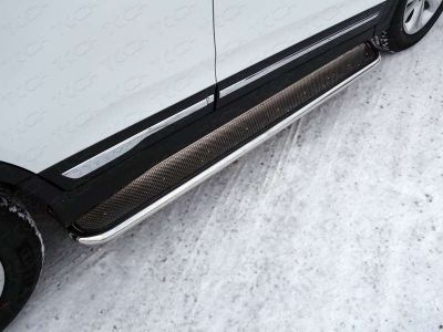 Пороги с площадкой нержавеющий лист 42 мм ТСС для Chery Tiggo 5 2014-2021