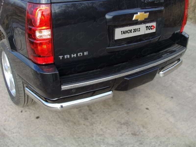 Защита заднего бампера уголки 75х42 мм ТСС для Chevrolet Tahoe 2006-2014