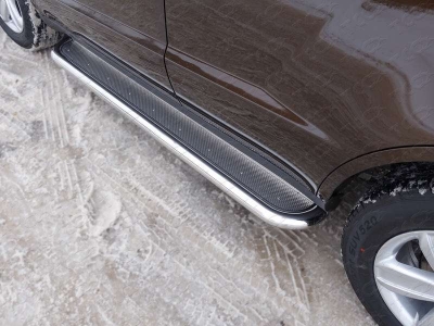 Пороги с площадкой нержавеющий лист 60 мм ТСС для Geely Emgrand X7 2013-2018