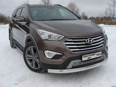 Защита переднего бампера овальная 75-42 мм ТСС для Hyundai Santa Fe Grand 2014-2016