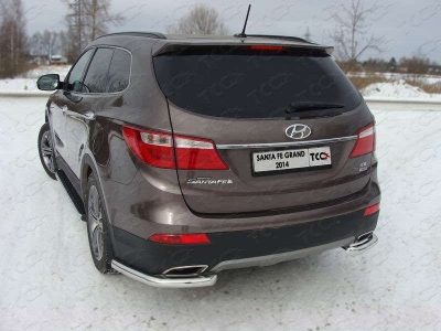 Защита заднего бампера уголки 60 мм ТСС для Hyundai Santa Fe Grand 2014-2016