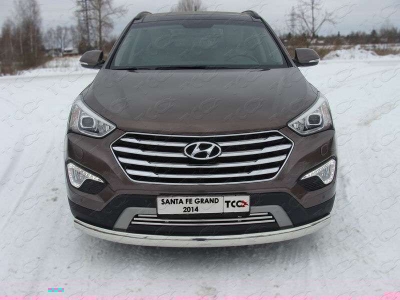 Защита переднего бампера овальная 75-42 мм ТСС для Hyundai Santa Fe Grand 2014-2016