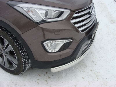 Защита переднего бампера овальная 75-42 мм ТСС для Hyundai Santa Fe Grand 2014-2016