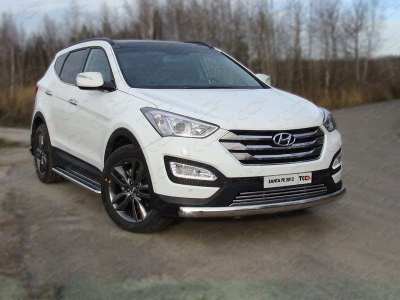 Защита передняя овальная длинная 75-42 мм ТСС для Hyundai Santa Fe 2012-2015