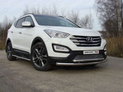 Защита передняя двойная 60-50 мм ТСС для Hyundai Santa Fe 2012-2015