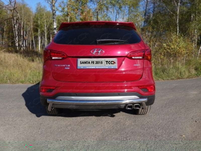 Защита заднего бампера 60-42 мм ТСС для Hyundai Santa Fe 2015-2018