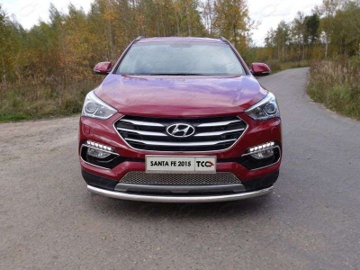Защита переднего бампера 60 мм ТСС для Hyundai Santa Fe 2015-2018