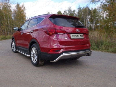 Защита заднего бампера 60 мм ТСС для Hyundai Santa Fe 2015-2018