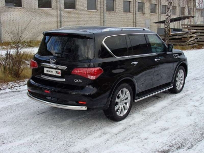 Защита заднего бампера овальная 75х42 мм ТСС для Infiniti QX56 2010-2013