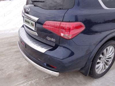 Защита заднего бампера овальная 75х42 мм ТСС для Infiniti QX80 2014-2018