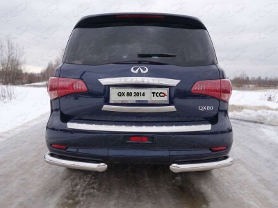 Защита заднего бампера уголки 76 мм ТСС для Infiniti QX80 2014-2018