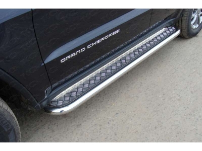 Пороги с площадкой алюминиевый лист 60 мм ТСС для Jeep Grand Cherokee 2013-2021