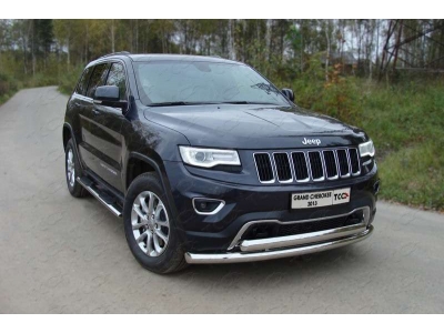 Защита передняя двойная 76-75 мм ТСС для Jeep Grand Cherokee 2013-2021