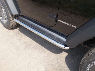 Пороги с площадкой нержавеющий лист 60 мм ТСС для Jeep Wrangler 3D 2010-2018