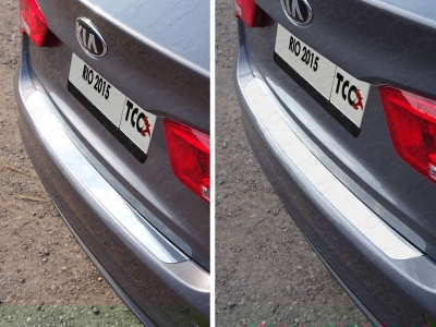 Накладка на задний бампер шлифованный лист ТСС для Kia Rio 2015-2017