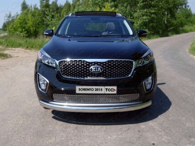 Защита переднего бампера овальная 75-42 мм ТСС для Kia Sorento Prime 2015-2017