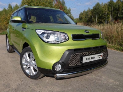 Защита переднего бампера овальная 75-42 мм ТСС для Kia Soul 2014-2016