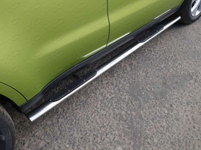 Пороги труба овальная с накладками 75х42 мм ТСС для Kia Soul 2014-2016