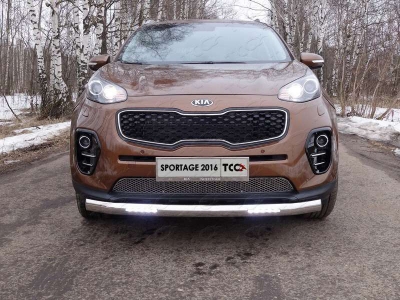 Защита передняя овальная с ДХО 75х42 мм ТСС для Kia Sportage 2016-2018