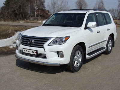 Защита передняя овальная длинная 75-42 мм ТСС для Lexus LX-570 2012-2015