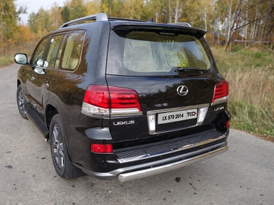 Защита заднего бампера овальная 75-42 мм ТСС для Lexus LX-570 Sport 2014-2021