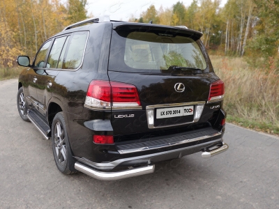 Защита заднего бампера уголки 76 мм ТСС для Lexus LX-570 Sport 2014-2021