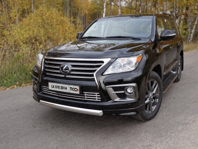 Защита передняя овальная короткая 75-42 мм ТСС для Lexus LX-570 Sport 2014-2021