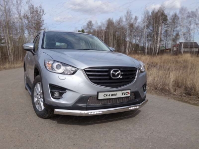 Защита передняя овальная с ДХО 75х42 мм ТСС для Mazda CX-5 2015-2021