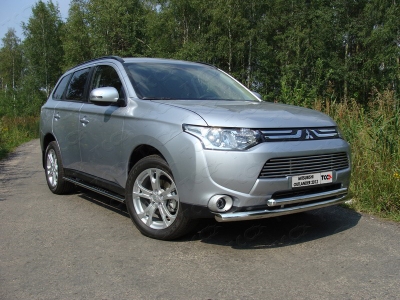 Защита передняя двойная 60-50 мм ТСС для Mitsubishi Outlander 2012-2014