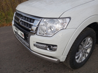 Защита передняя овальная 75х42 мм ТСС для Mitsubishi Pajero 4 2014-2021