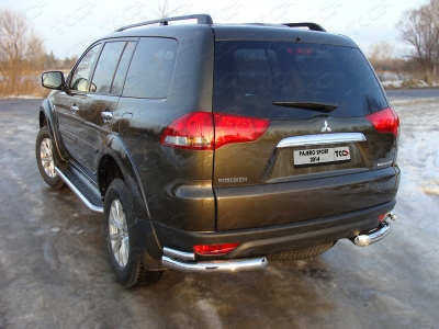 Защита задняя двойные уголки 76-42 мм ТСС для Mitsubishi Pajero Sport 2013-2016