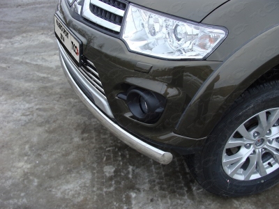 Защита передняя овальная 75х42 мм ТСС для Mitsubishi Pajero Sport 2013-2016