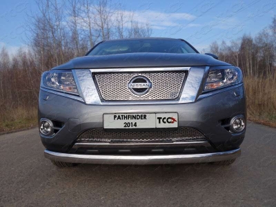 Защита передняя овальная 75х42 мм ТСС для Nissan Pathfinder 2014-2021
