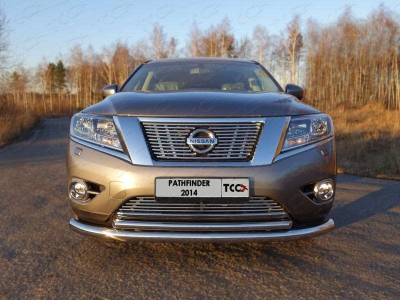 Защита передняя двойная 76/50 мм ТСС для Nissan Pathfinder 2014-2021