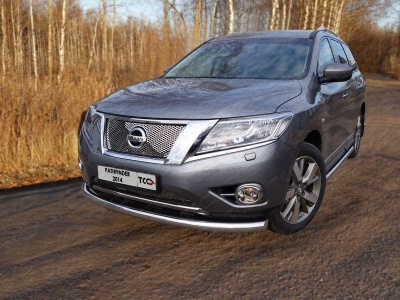 Защита переднего бампера 76 мм ТСС для Nissan Pathfinder 2014-2021