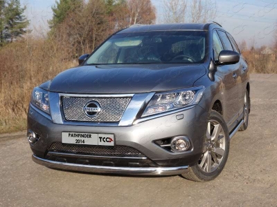 Защита передняя овальная 75х42 мм ТСС для Nissan Pathfinder 2014-2021