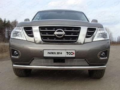 Защита переднего бампера 76 мм ТСС для Nissan Patrol 2014-2021