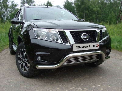 Защита передняя Кенгурятник с решеткой 60 /12 мм ТСС для Nissan Terrano 2014-2021