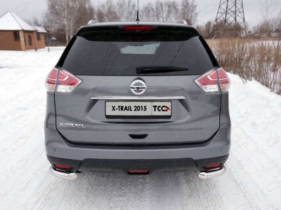 Защита заднего бампера уголки 60 мм ТСС для Nissan X-Trail 2015-2018