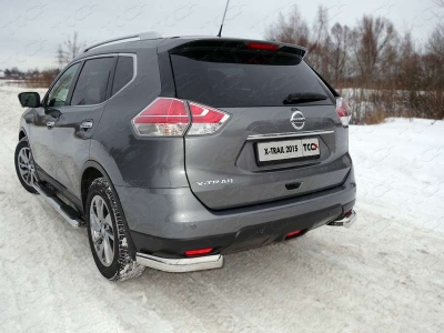 Защита задняя овальные уголки 75х42 мм ТСС для Nissan X-Trail 2015-2018