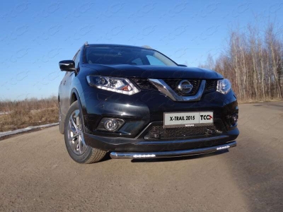 Защита переднего бампера короткая с ДХО 60 мм ТСС для Nissan X-Trail 2015-2018