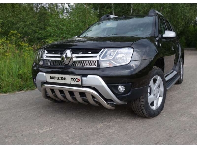Защита передняя Кенгурятник с вставкой 60-75 мм ТСС для Renault Duster 2015-2021