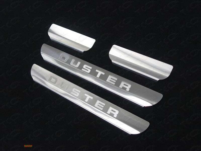 Накладки на пороги шлифованный лист надпись Duster ТСС для Renault Duster 2015-2021