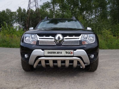 Защита передняя Кенгурятник с вставкой 60-75 мм ТСС для Renault Duster 2015-2021
