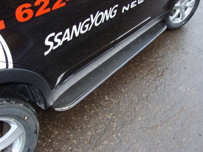 Пороги с площадкой нержавеющий лист 42 мм ТСС для SsangYong Actyon 2010-2021