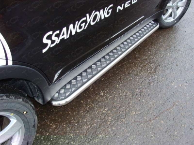 Пороги с площадкой алюминиевый лист 42 мм ТСС для SsangYong Actyon 2010-2021