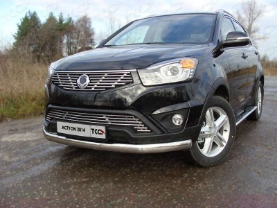 Защита передняя овальная 75х42 мм ТСС для SsangYong Actyon 2013-2021