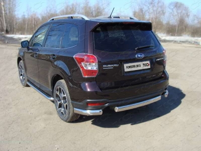 Защита заднего бампера овальная 75х42 мм ТСС для Subaru Forester SJ 2013-2016