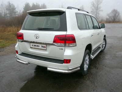 Защита задняя двойные уголки 76-42 мм ТСС для Toyota Land Cruiser 200 2015-2021
